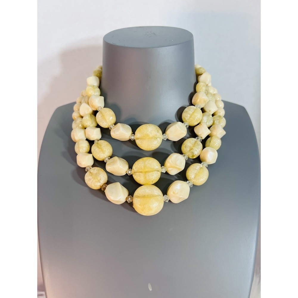 Vintage 1950s Triple-strand Chunky Lucite Bead Necklace Bib Choker Elegant Gift